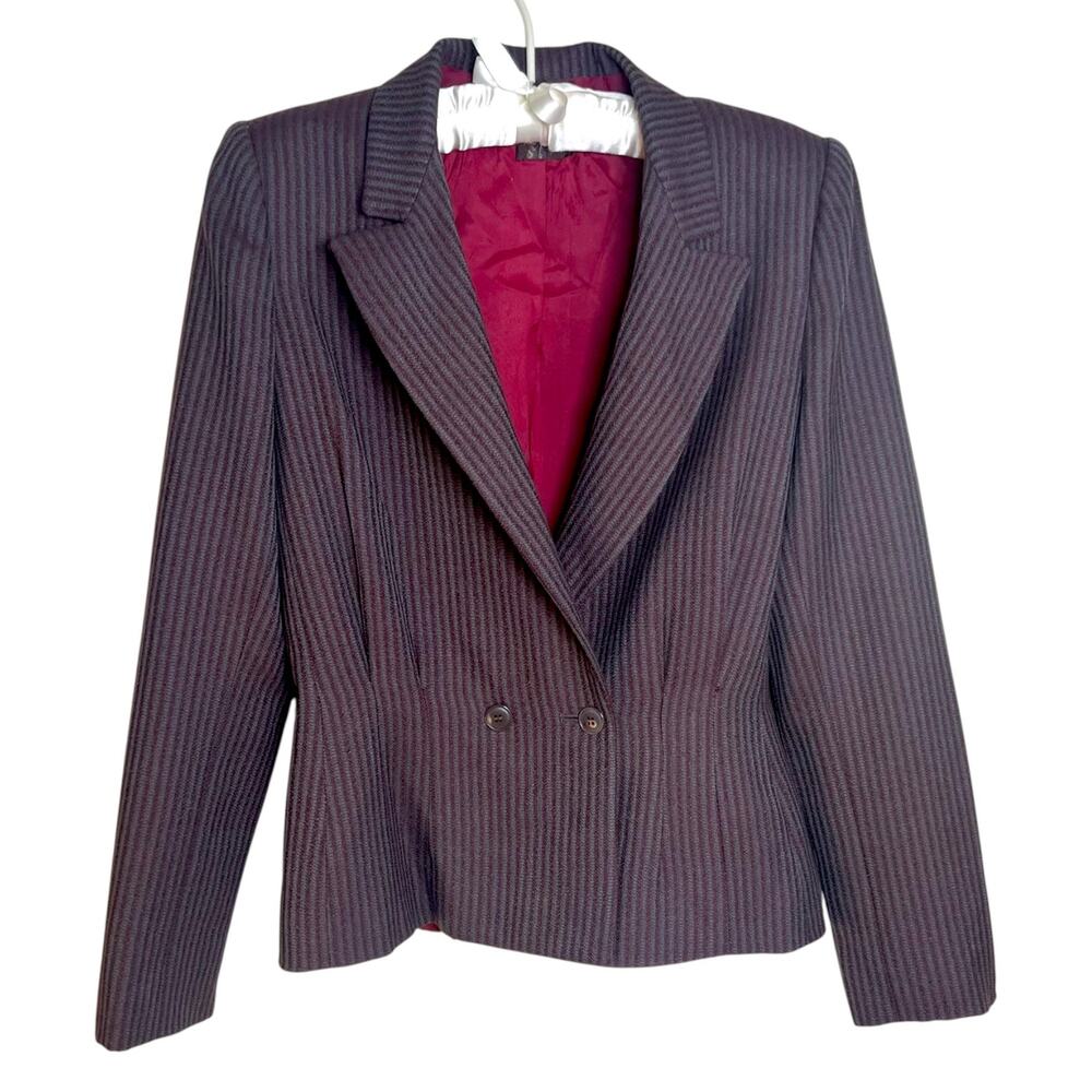 Vintage Anne Klein Women's Size 6 70's Blazer Plum/Gray Stripe Double Breasted